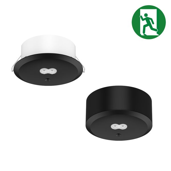 Nood downlight | 3W | Ø140mm | zwart | auto test