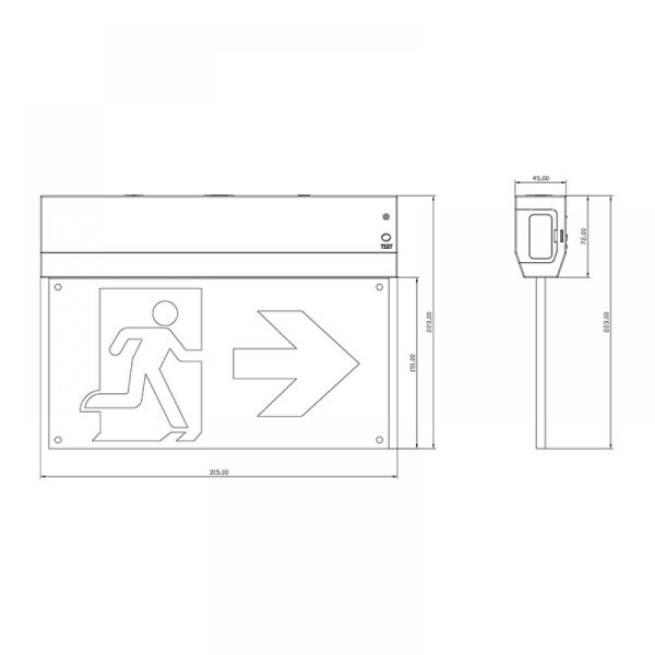 Afmeting nood uitgangsbord opbouw