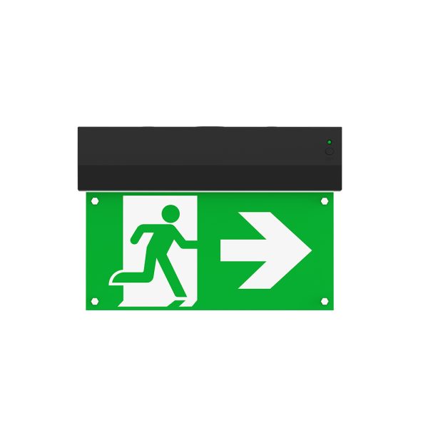 Nooduitgangsbord zwart vooraanzicht